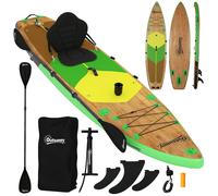 Outsunny Tabla Paddle Surf Hinchable SUP Extra Largo de 335 cm con Asiento Remo Convertible Aletas Bomba y Mochila Carga 180 kg