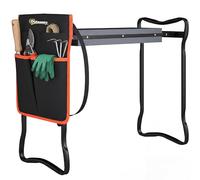 Outsunny Taburete de Jardín Plegable con Almohadilla de Espuma EVA, Asiento de Jardín Portátil con Bolsa para Herramientas en Cintura, Carga 150 kg, Regalo para Jardineros, Ancianos, Negro