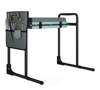 Outsunny Taburete de Jardín Plegable con Almohadilla de Espuma EVA, Asiento de Jardín Portátil con Bolsa para Herramientas, Patas Extensibles, Carga 150kg, Regalo para Jardineros Ancianos, Gris Oscuro