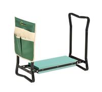 Outsunny taburete de jardín plegable con bolsa para herramientas protección cojín rodillas asiento de jardín con almohadilla altura ajustable soporta un máximo 150kg color verde negro