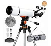Outsunny Telescopio Astro Adultos y Principiantes 80mm 500mm Blanco | Telescopio refractor portátil, aumento 40X/16X, trípode ajustable, montura altazimutal, bolsa de viaje