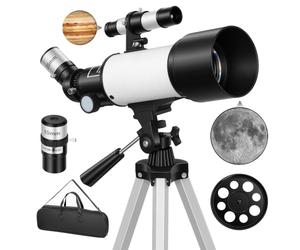 Outsunny Telescopio astronómico 70 mm Blanco Adultos y Principiantes | Telescopio refractor portátil, aumento 40X/16X, trípode ajustable, bolsa de transporte para viajes