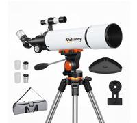 Outsunny Telescopio Astronómico con Apertura de 80mm/500mm, 40X/16X Telescopio Refractor Portátil con Adaptador de Teléfono, Estuche de Transporte, Trípode de Altura Ajustable para Adultos, Blanco y