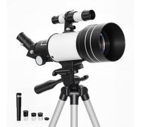 Outsunny Telescopio Astronómico para Adultos y Principiantes, Apertura de 70 mm, 30X-300X, 300 mm Telescopio Refractor Astronómico Portátil, con Lente Barlow 3X, Nivel y Trípode Ajustable de Aluminio