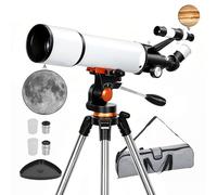 Outsunny Telescopio Astronómico para Adultos y Principiantes, Telescopio Refractor Portátil de 80 mm de Apertura con Aumento de 40X/16X, Trípode Ajustable, Montura Alt-Azimutal, Bolsa de Viaje, Blanco