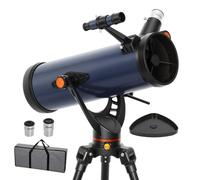 Outsunny Telescopio Reflector Astronómico, Apertura de 114 mm, 16X/40X, 470 mm Telescopio Astronómico para Adultos, Principiantes y Niños, con Trípode Ajustable y Bolsa de Transporte