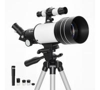 Outsunny Telescopio Astronómico para Adultos y Principiantes, Apertura de 70 mm, 30X-300X, 300 mm Telescopio Refractor Astronómico Portátil, con Lente Barlow 3X, Nivel y Trípode Ajustable de Aluminio
