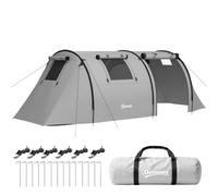 Outsunny Tienda de Campaña Familiar para 3 Personas Tienda Camping Plegable Ligera Impermeable 3000 mm con Puertas Ventallas Gancho Bolsa de Transporte para Playa Senderismo 470x220x150 cm Gris