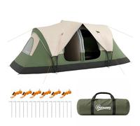 Outsunny Tienda de Campaña Familiar para 3 Personas Tienda de Camping Plegable Grande con 2 Habitaciones y Bolsa de Transporte Impermeable para Senderismo 450x215x180 cm Verde Oliva y Marrón Claro