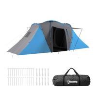 Outsunny Tienda de Campaña Familiar Tipo Túnel para de 4 Personas Impermeable 2000 mm Tienda de Camping Plegable Grande con 2 Dormitorios Bolsa para Senderismo 555x225x190 cm Gris y Azul