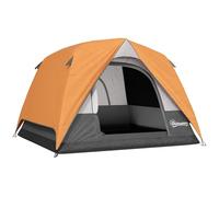 Outsunny Tienda de Campaña para 2-4 Personas Tienda de Camping Plegable con Puerta Ventanas de Malla Bolsillo Gancho y Bolsa de Transporte Impermeable Fácil Instalación para Senderismo Naranja y Gris