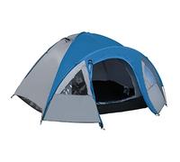 Outsunny Tienda de Campaña para 3-4 Personas, Tienda de Camping de Doble Capa con 2 Bolsillos, Ventanas y Bolsa de Transporte, 250x300x130 cm, Gris y Azul