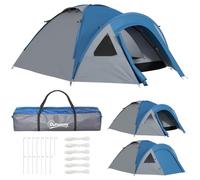 Outsunny Tienda de Campaña para 3 Personas 250x300x130 cm Gris y Azul | Tienda de Camping de Doble Capa, 2 Bolsillos, Ventanas, Bolsa de Transporte