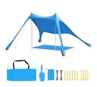 Outsunny Tienda de Playa para 2-4 Personas, Tienda de mar con Alfombrilla y Pala, protección Solar UPF50+, Postes de Aluminio y piquetas, Resistente al Viento, 200 x 208 x 200 cm, Azul Claro