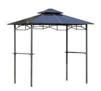 Outsunny Toldo de jardín 2,4x1,5 m - abrigo para barbacoa tipo steakhouse con 2 estantes, techo de barbacoa aluminio y metal Negro Aosom España