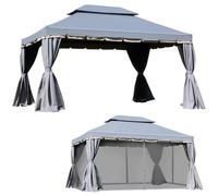Outsunny Tonnelle Jardin Barnum 4x3m Doble Techo Mosquiteras Paredes Gris
