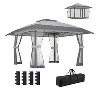 Outsunny Tonnelle Plegable 4x4m Ajustable Altura UV30+ Paredes Malla Gris