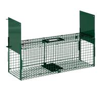 Outsunny Trampa para Animales con 2 Puertas Jaula de Captura Metálica con Asa para Conejos Visones Pequeños 80x25x30 cm Verde Oscuro Aosom España