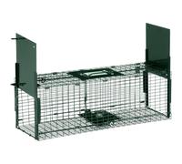 Outsunny Trampa para Animales Vivos 2 Puertas para Ratas 60x18x20 cm Verde | Jaula Trampa, Asa, Marco de Acero, para Ratones y Roedores