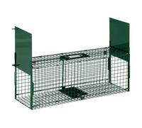 Outsunny Trampa para Animales con 2 Puertas Jaula de Captura Metálica con Asa para Conejos Visones Pequeños 80x25x30 cm Verde Oscuro Aosom España