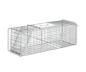 Outsunny Trampa para Animales Vivos Plegable 93x31x34,5 cm Jaula de Captura de Alambre con Puerta y Asa para Conejos Gatos Plata Aosom España