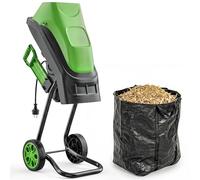 Outsunny Trituradora de Ramas Eléctrica 2500W, Trituradora de Jardín con 2 Cuchillas Reversibles hasta Ø44 mm de Ramas, Bolsa de Recolección de 45L, Ruedas y Protección de Sobrecarga, Verde