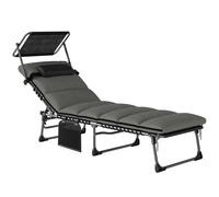 Outsunny Tumbona 5 Posiciones Reclinables, con Toldo, Cojín, Reposacabezas y Bolsillo Lateral, 190x57x30cm, Gris Oscuro