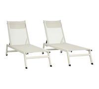 Outsunny Tumbona Chaise Longue de Aluminio y Poliéster, 2 Piezas Tumbona de Jardín Beige con 5 Niveles de Reclinación, 55x195x30 cm
