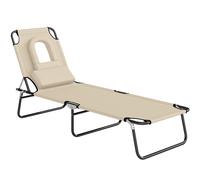 Outsunny Tumbona con apertura facial y cojín, plegable, funda repelente al agua, armazón metálico, beige