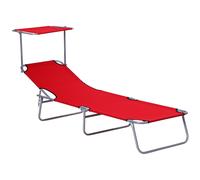 Outsunny Tumbona de Jardín Exterior Reclinable con Toldo Desmontable Respaldo Ajustable en 4 Niveles 187x58x36 cm Rojo