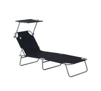 Outsunny Tumbona de jardín Plegable con Toldo y Respaldo Reclinable para Jardín Terraza Acampada 187x58x36cm Negro Aosom España