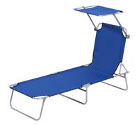 Outsunny Tumbona de jardín Plegable con Toldo y Respaldo Reclinable para Jardín Terraza Acampada 187x58x36cm Azul