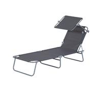 Outsunny Tumbona de jardín Plegable con Toldo y Respaldo Reclinable para Jardín Terraza Acampada 187x58x36cm Gris Aosom España