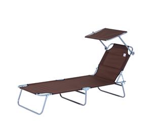 Outsunny Tumbona de jardín Plegable con Toldo y Respaldo Reclinable para Jardín Terraza Acampada 187x58x36cm Marrón Aosom España