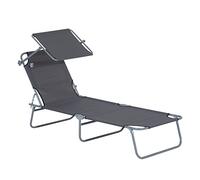 Outsunny Tumbona de Jardín Plegable Silla Tumbona con Respaldo Reclinable y Toldo Extraíble y Ajustable para Acampada al Aire Libre Terraza 187x58x36 cm Gris