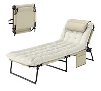 Outsunny Tumbona de jardín Plegable y reclinable con Bolsillo Lateral, reposacabezas y cojín, Tumbona de Malla, poliéster y Acero, 68 x 189 x 30 cm, Beige