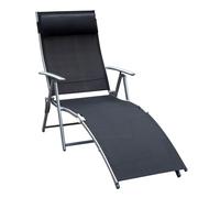 Outsunny Tumbona de Jardín Tumbona Plegable Respaldo Ajustable a 7 Niveles con Almohada Textilene para Piscina Terraza Camping Negro Aosom España