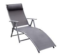 Outsunny Tumbona de Jardín Tumbona Plegable Respaldo Ajustable a 7 Niveles con Almohada Textilene para Piscina Terraza Camping Gris Aosom España