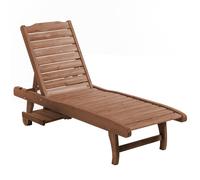 Outsunny Tumbona de Madera Exterior Silla Reclinable con 2 Ruedas Respaldo Ajustable Bandeja Natural 130 kg Cómoda y Práctica Aosom España