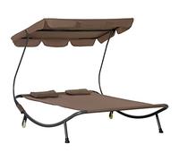 Outsunny Tumbona de Matrimonio de 2 plazas, Parasol Ajustable, Exterior y jardín, 200 x 175 x 134 cm, marrón