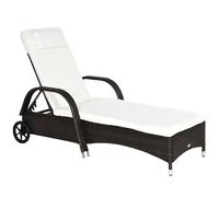 Outsunny Tumbona de Ratán de Jardín Chaise Longue con Respaldo Ajustable en 5 Posiciones Cojines Acolchados Reposacabezas y 2 Ruedas Carga 160 kg 200x73x30-103 cm Crema y Marrón