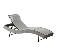 Outsunny - Tumbona de resina trenzada, baño de sol con respaldo ajustable de 5 posiciones, asiento curvo de textileno y reposacabezas, marco de metal, para jardín, patio, terraza, gris claro