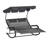 Outsunny Tumbona Doble para 2 Personas, incl. Cojines y Dosel, 200x139x140 cm, Gris oscuro Aosom España