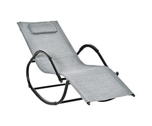 Outsunny Tumbona Mecedora de Exterior con Reposabrazos Reposacabezas y Efecto de Ratán para Jardín Terraza Patio Carga Máx. 160 kg 157x60x84 cm Gris