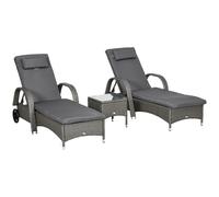 Outsunny Tumbona Mesa 3 Piezas Conjunto de Muebles de jardín Ratán Poliéster+Metal Gris+Grisoscuro Aosom España