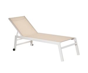 Outsunny Tumbona Multiposiciones de Jardín con Ruedas y Respaldo Reclinable en 5 Posiciones para Patio Terraza 202x65x43 cm Beige Aosom España