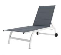 Outsunny Tumbona para Jardín con Ruedas, en Texteline con Armazón de Aluminio, Gris Oscuro y Blanco