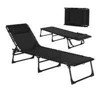 Outsunny Tumbona Plegable Ajustable 3 Posiciones Silla Reclinable Jardín Exterior con Sistema de Cordones Marco de Acero Negro Aosom España