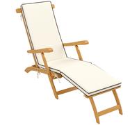 Outsunny Tumbona plegable bain de soleil con cojín en madera de acacia, reposapiés, 160 kg 155 x 54 x 86 cm blanco