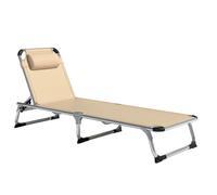 Outsunny Tumbona Plegable con Reposacabezas y Respaldo Regulable en Aluminio, 60x165x76 cm, Beige Aosom España